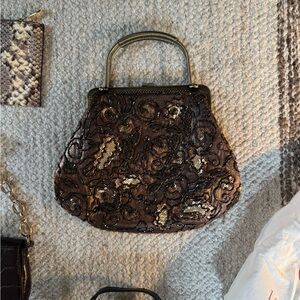 Elegant Brown Embroidered Handbag